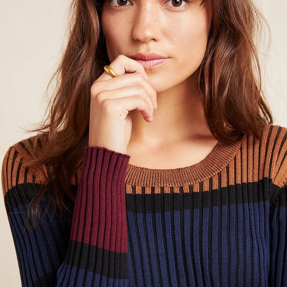 Anthropologie Dolan Lorna Midi Colorful Striped Long Sleeve Sweater Dress - Picture 4 of 8